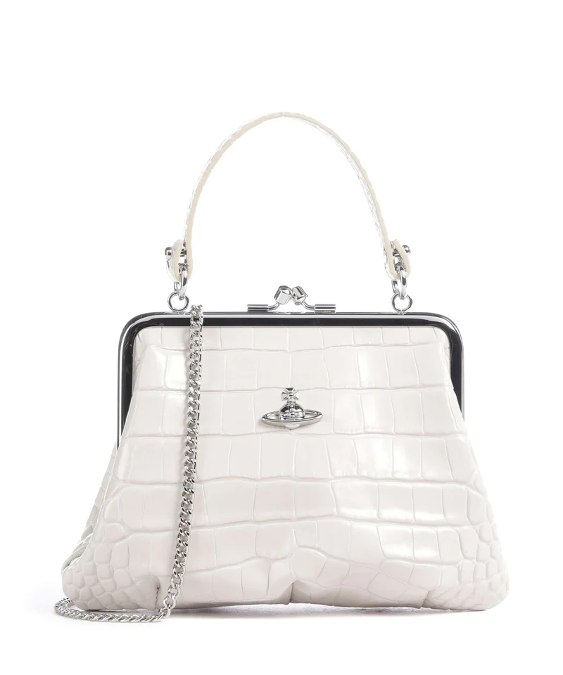 Vivienne Westwood Granny Frame Embossed Croc Bolso de mano pearl white