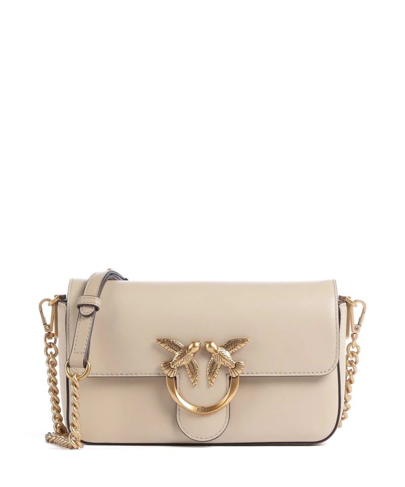 Pinko Love One Mini Slouchy Bandolera beige/grigio fumo/antique gold