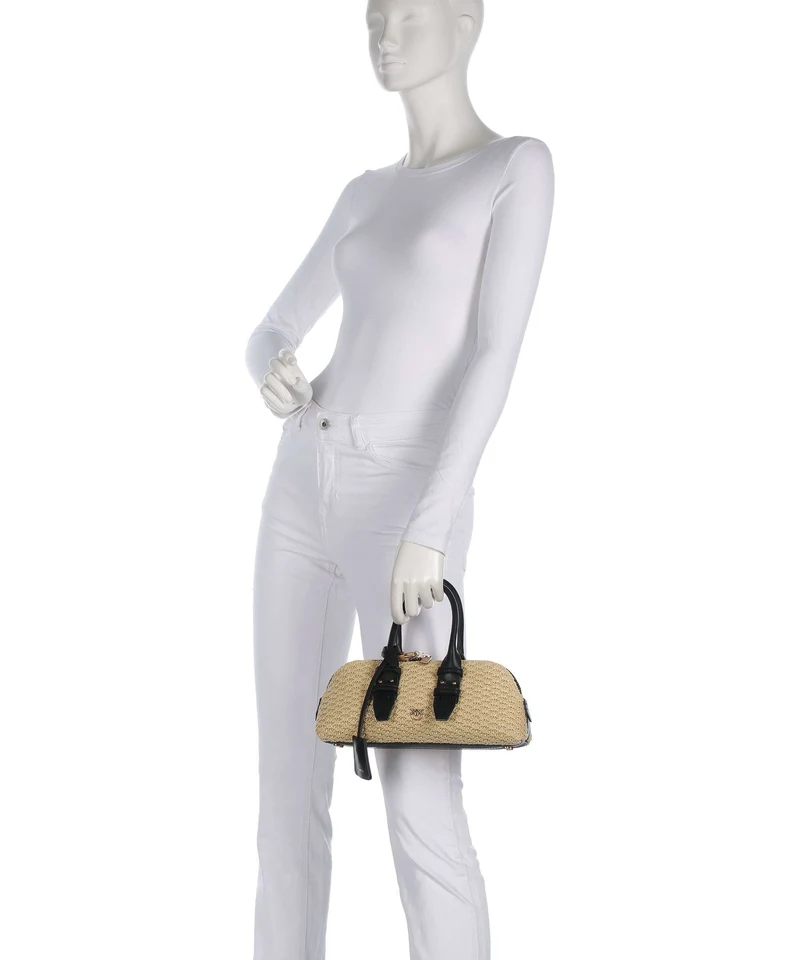 Pinko Bowling Horizontal Bolso de mano rafia/nero/antique gold