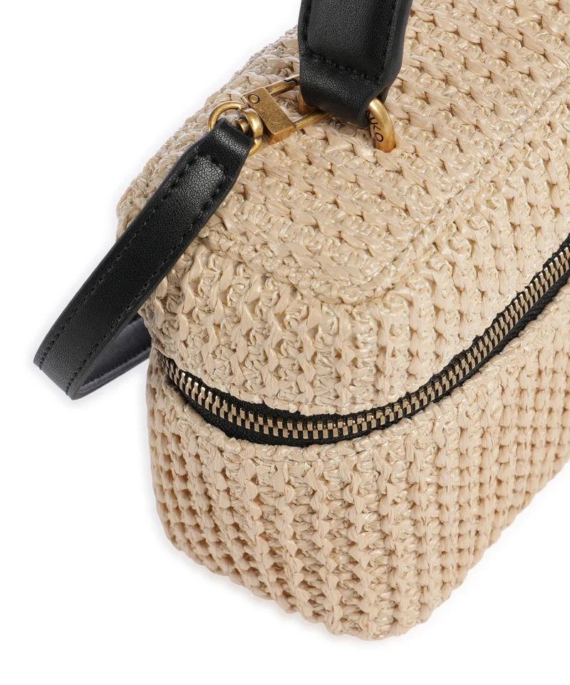 Pinko Vanity Soft Mini Bandolera rafia/nero/antique gold