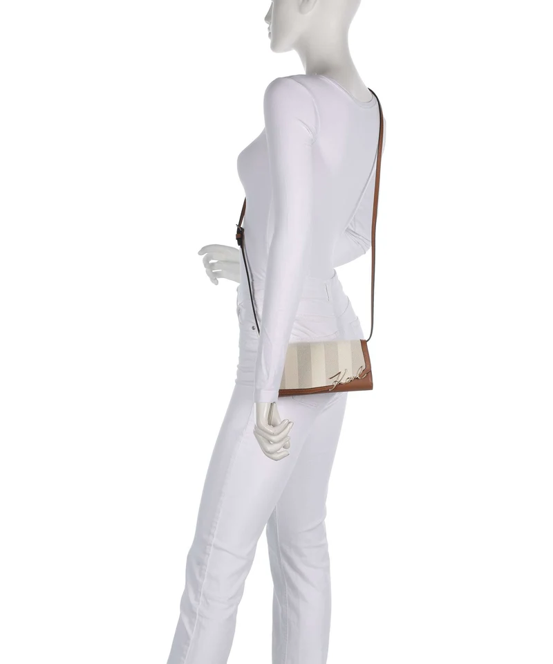 Karl Lagerfeld K/Signature Mini Bandolera natural canvas/tan