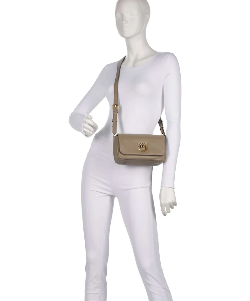Pinko Click Soft Horizontal Mini Bandolera grigio talpa/antique gold