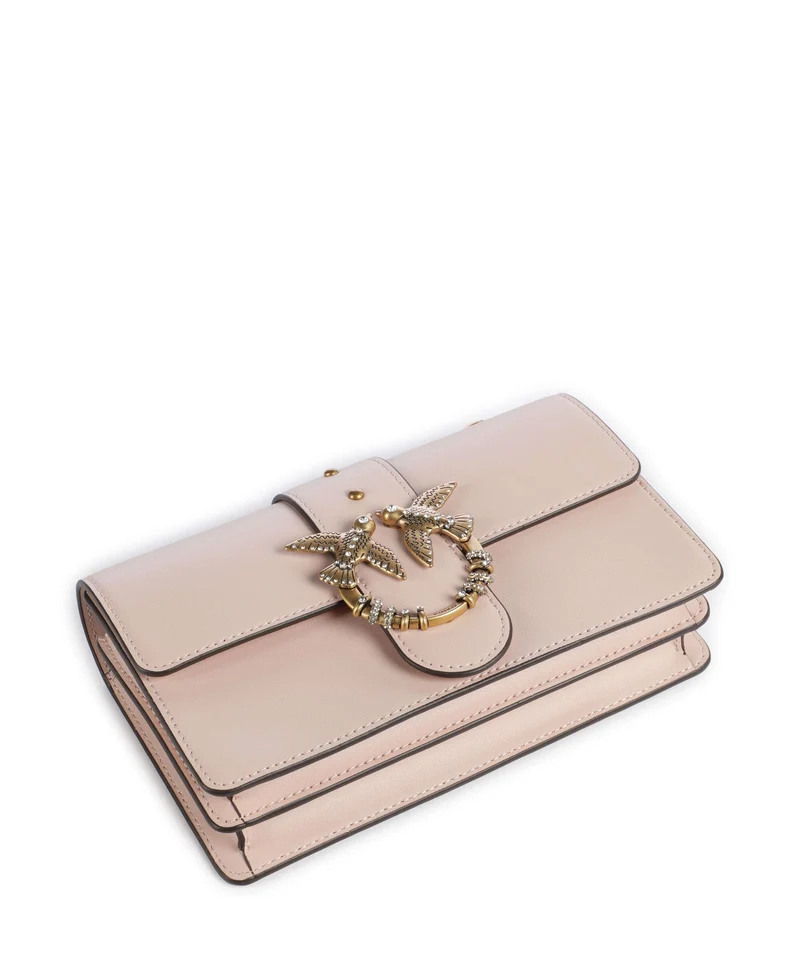 Pinko Love One Mini New Buckle Bandolera rosa cammeo/antique gold