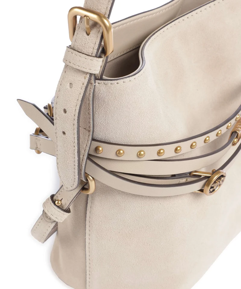 Pinko Belt Mini Bucket bolso de mano beige/grigio fumo/antique gold