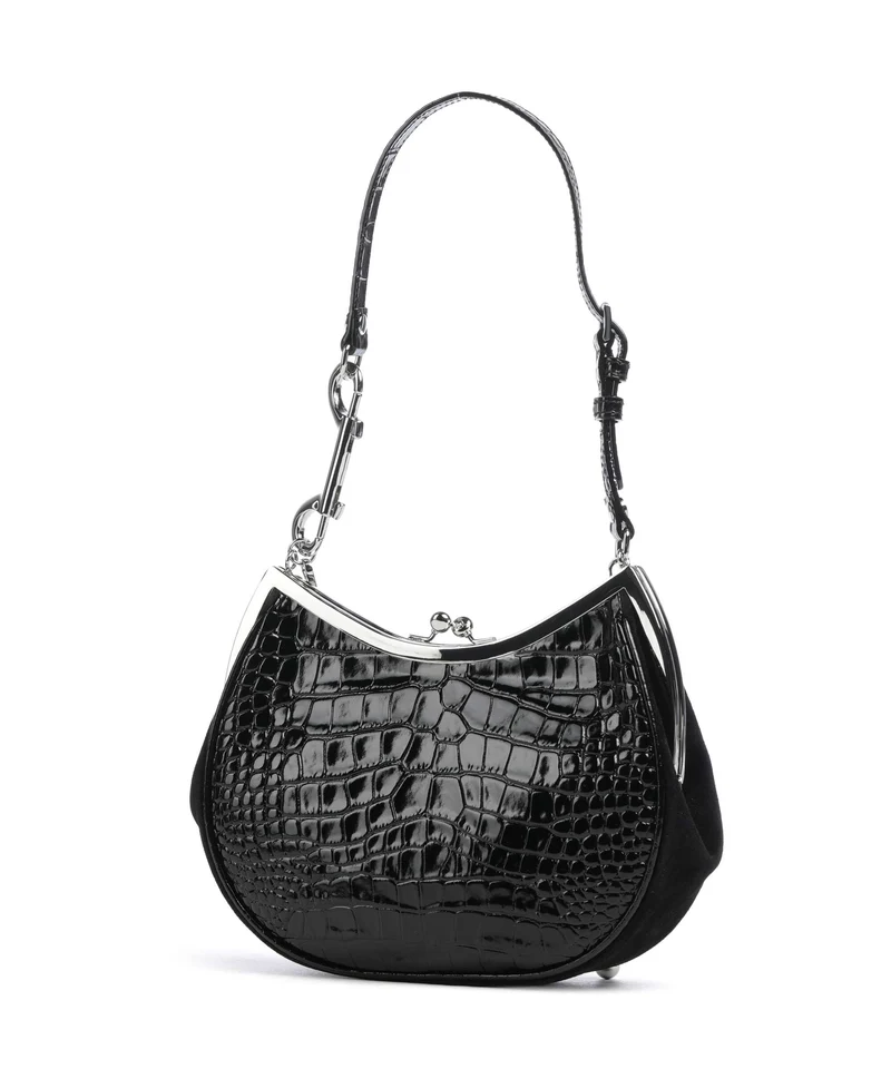 Vivienne Westwood Charm Frame Embossed Croc Bolso de hombro black