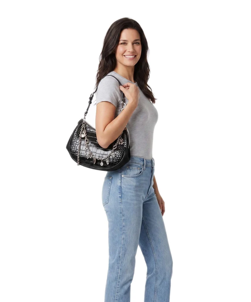 Vivienne Westwood Charm Frame Embossed Croc Bolso de hombro black