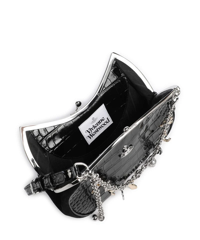 Vivienne Westwood Charm Frame Embossed Croc Bolso de hombro black