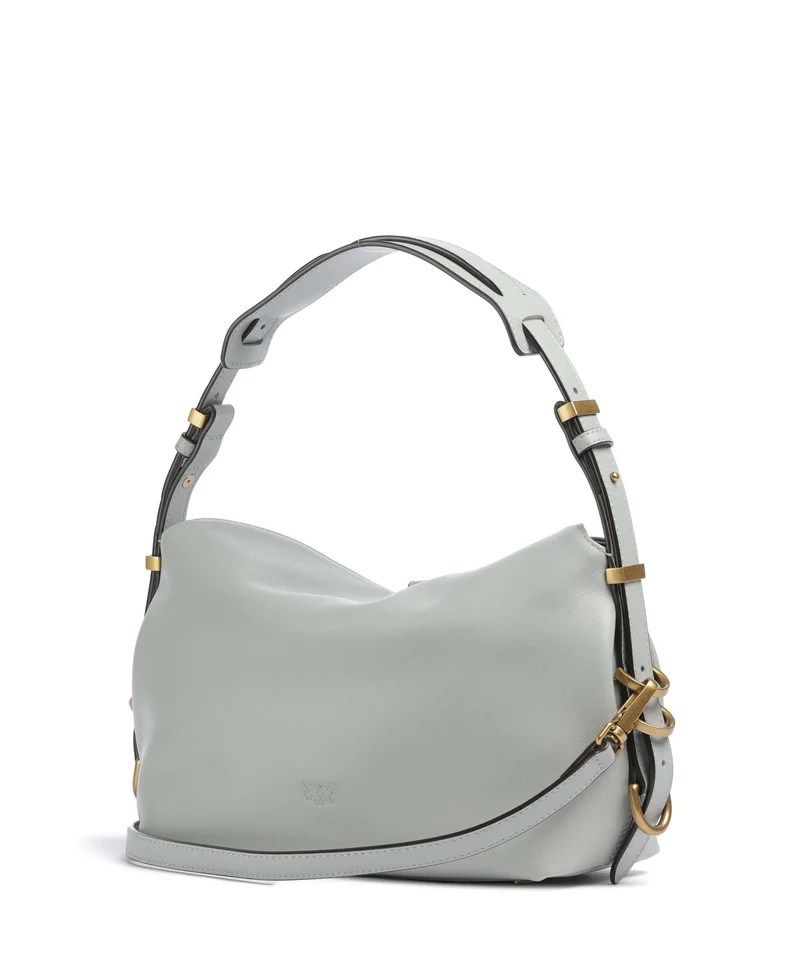 Pinko Saddle Horizontal Mini Bolso de hombro grigio perla/antique gold