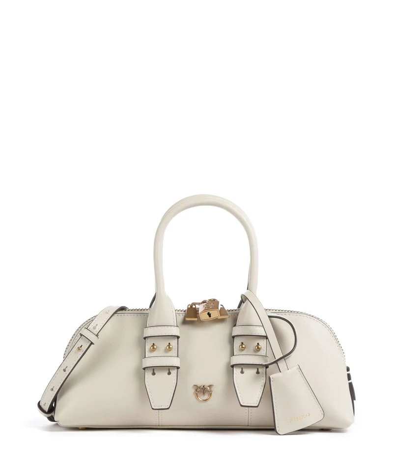 Pinko Bowling Horizontal Bolso de mano bianco seta/antique gold