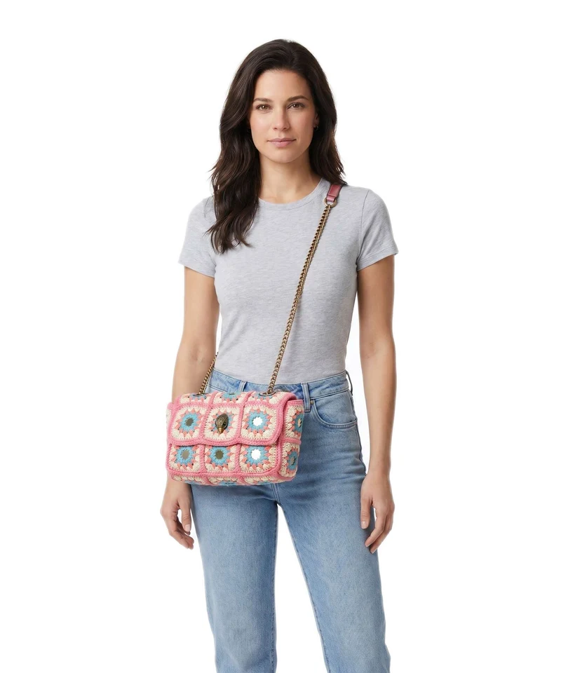 Kurt Geiger Kensington Crochet Bandolera pink combination