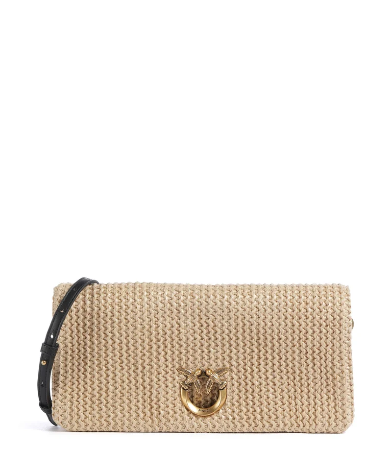 Pinko Love Click Soft Horizontal Classic Bandolera rafia/nero/antique gold