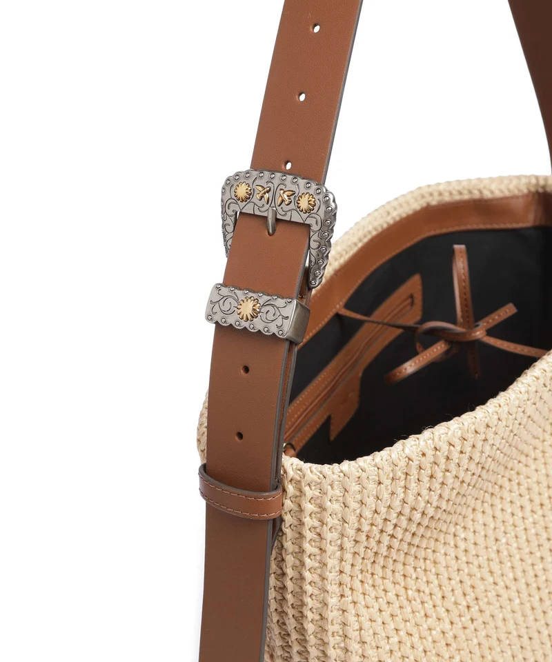 Pinko Big Bolso de hobo paglia/cuoio/mix gal