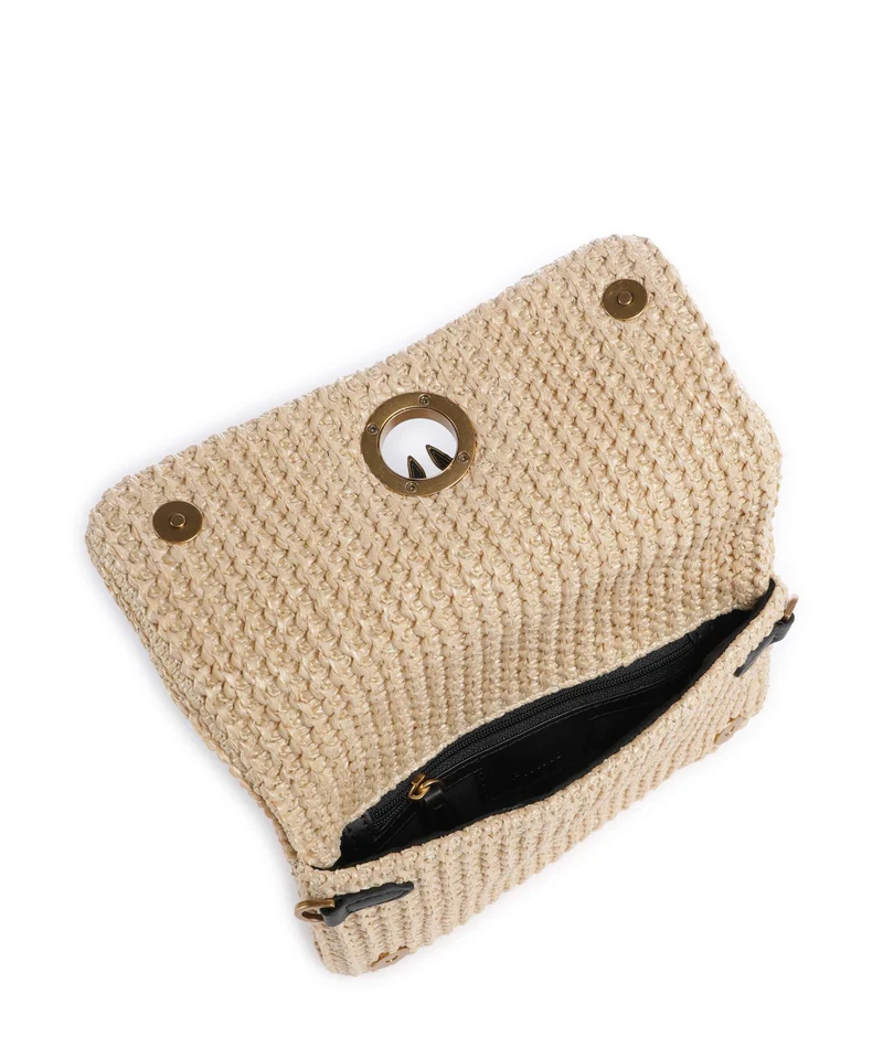 Pinko Love Click Soft Horizontal Mini Bandolera rafia/nero/antique gold