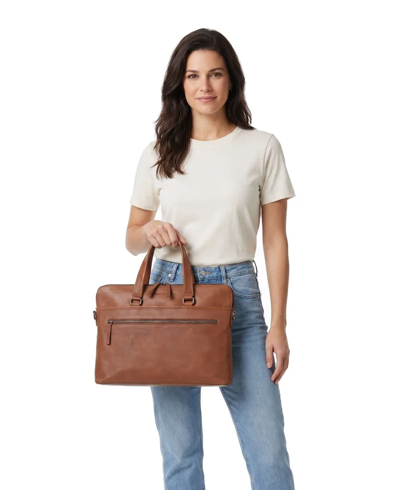 The Chesterfield Brand Wax Pull Up Cow Elvas Bolso para portátil cognac