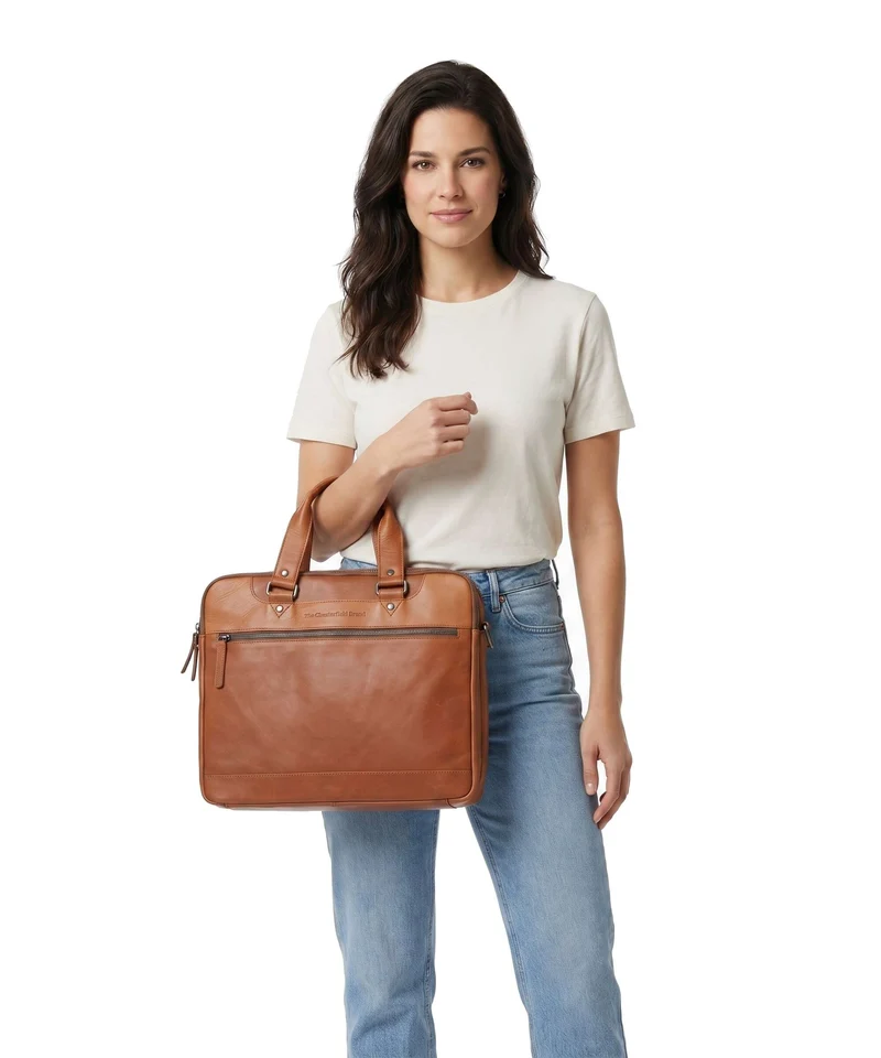 The Chesterfield Brand Wax Pull Up Cow Montara Bolso para portátil cognac