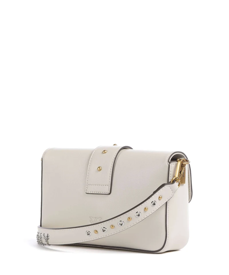 Pinko Love One Mini Slouchy Charms Bandolera bianco seta/antique gold