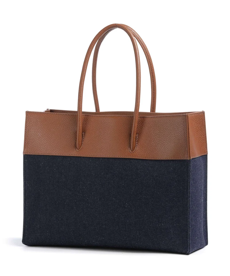 Coccinelle Myrtha Denim Bolsa shopping blue/cognac