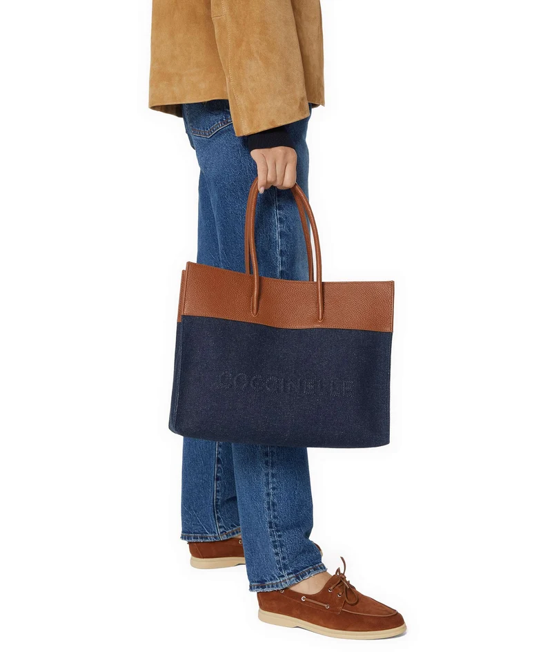 Coccinelle Myrtha Denim Bolsa shopping blue/cognac