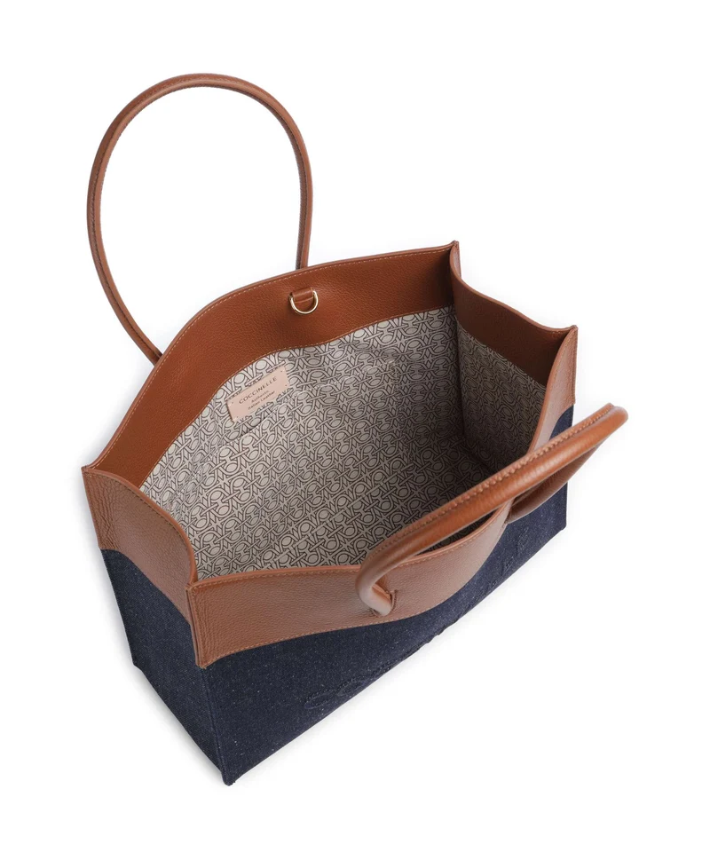 Coccinelle Myrtha Denim Bolsa shopping blue/cognac