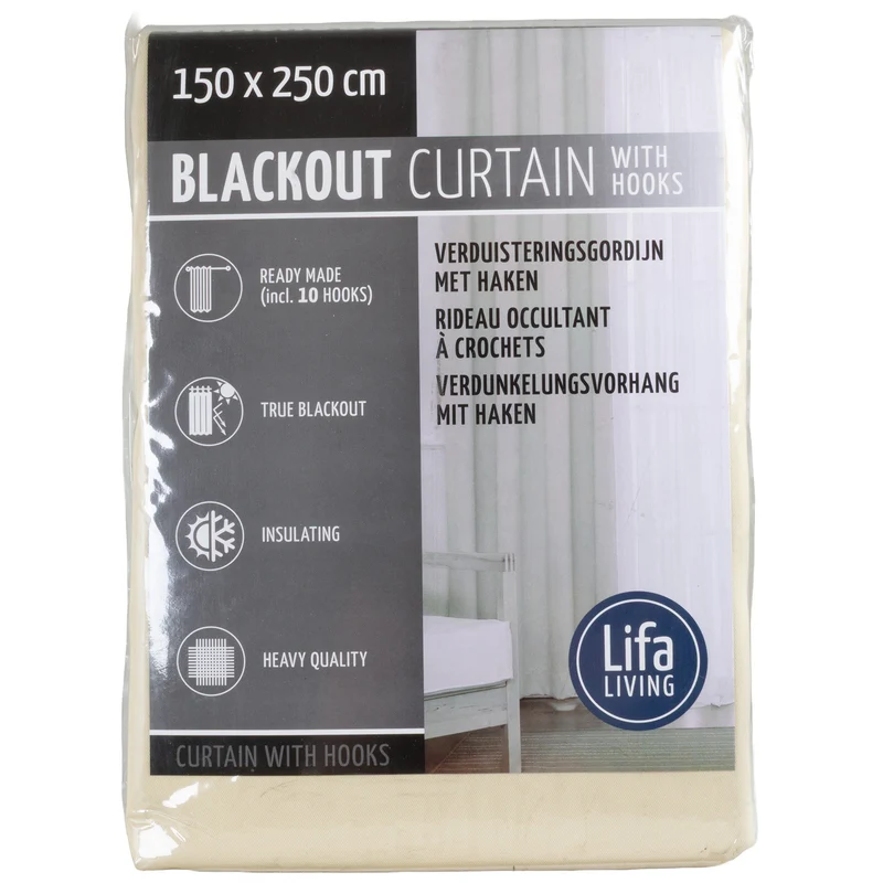 Verdunklungsvorhang mit Hacken / Farbe beige/ VE-12