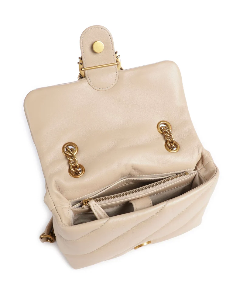 Pinko Love Puff Mini New Buckle Bolso de hombro beige/grigio fumo/antique gold