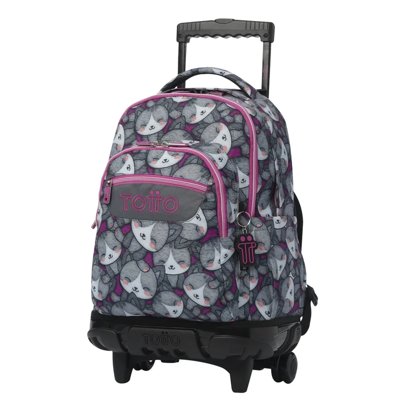TOTTO Mochila escolar con ruedas Renglones + Estuche Tablero - 7YI Kitten Rose