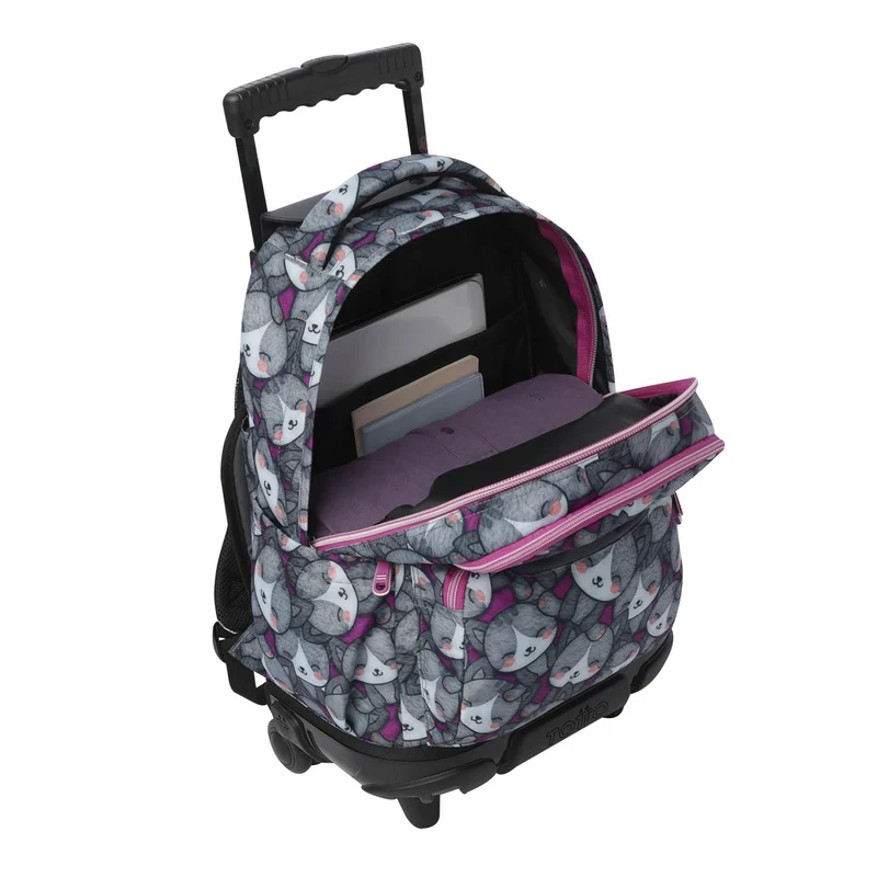 TOTTO Mochila escolar con ruedas Renglones + Estuche Tablero - 7YI Kitten Rose