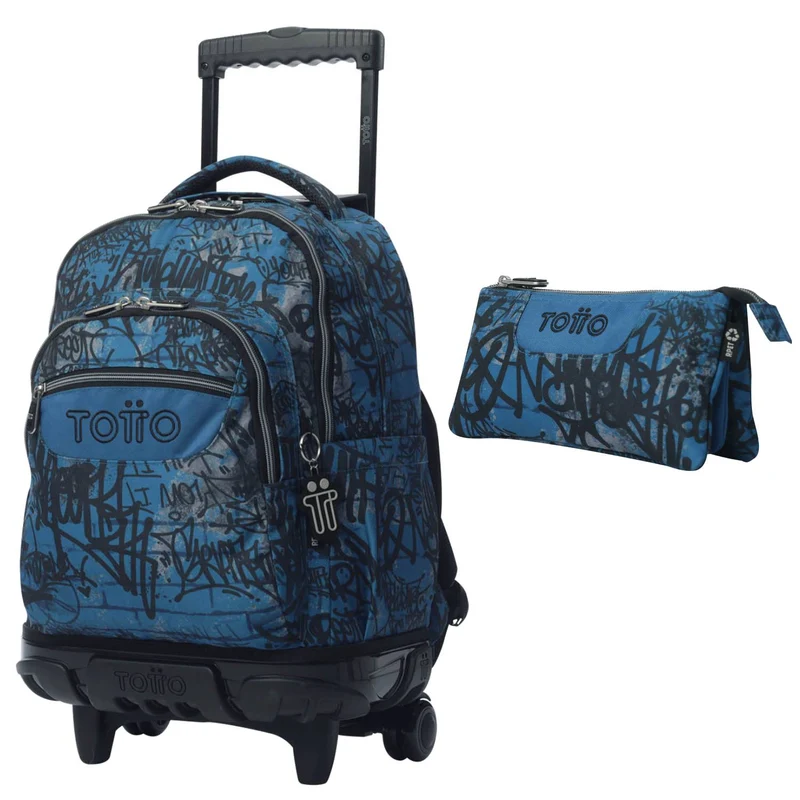 TOTTO Mochila escolar con ruedas Renglones + Estuche Tablero - 4EC Urban Graph