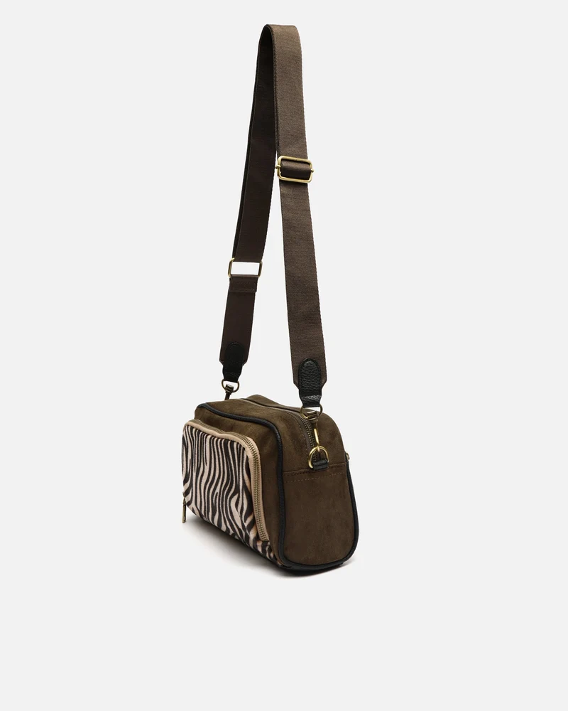 Mider bolso bandolera efecto ante y estampado animal print