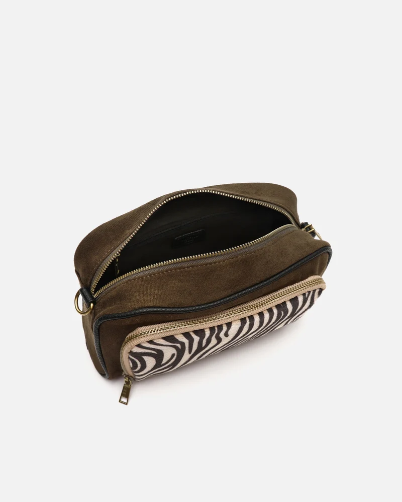 Mider bolso bandolera efecto ante y estampado animal print