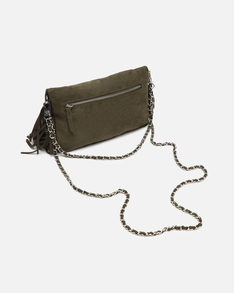 Flequichu bolso de hombro efecto ante con detalles metálicos y flecos
