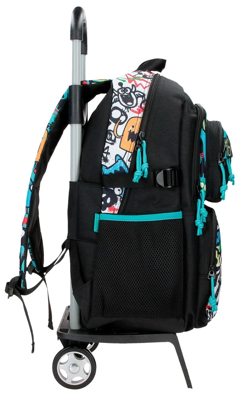 32724T1 MOCHILA ADAP. 45CM 2C. C/CARRO. MOVOM MONSTERS NEGRO
