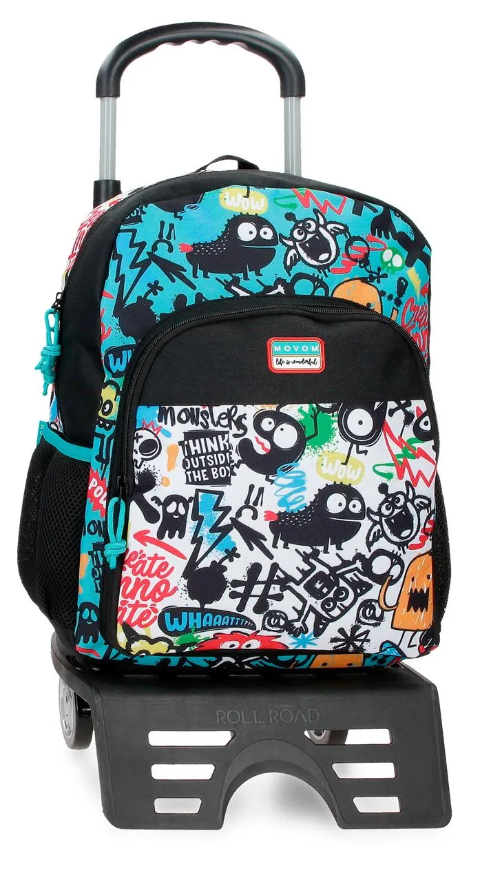 32722T1 MOCHILA ADAP. 40CM. C/CARRO. MOVOM MONSTERS NEGRO