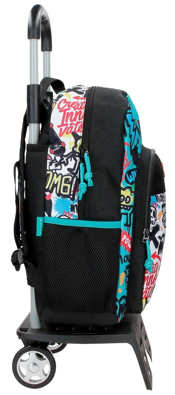 32722T1 MOCHILA ADAP. 40CM. C/CARRO. MOVOM MONSTERS NEGRO