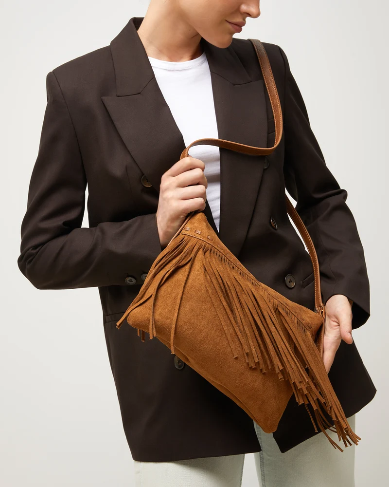 Lunai bolso bandolera pequeño efecto ante con flecos