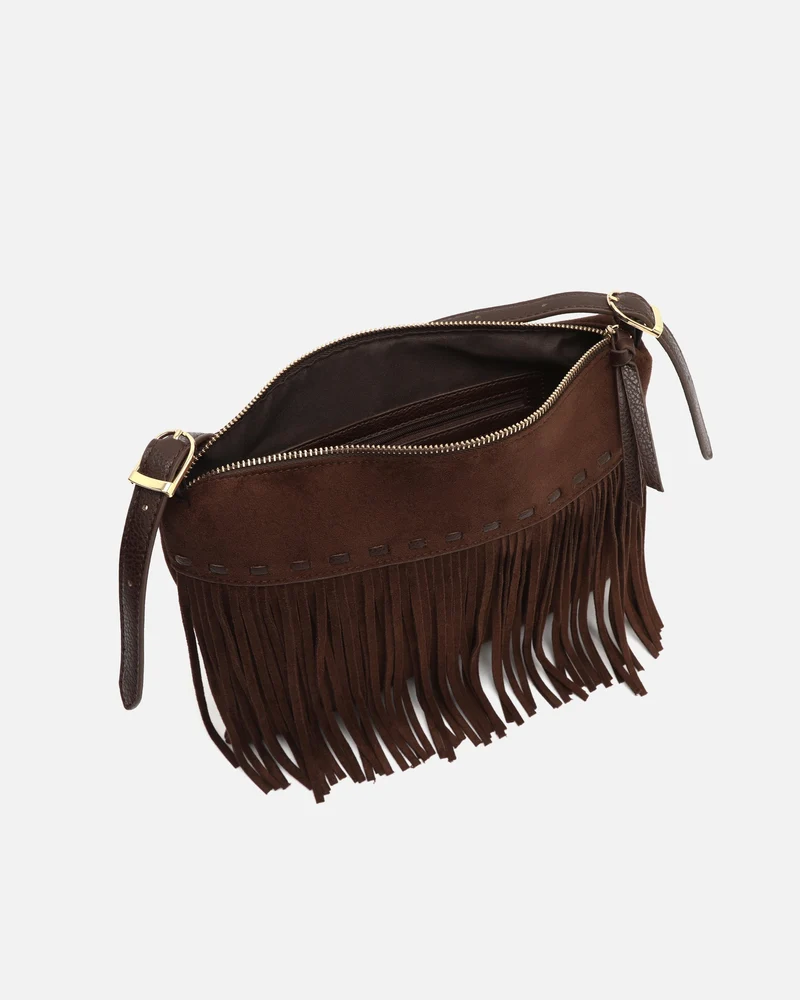 Lunai bolso bandolera pequeño efecto ante con flecos