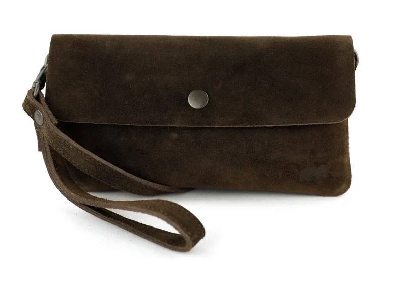 Bear Design Suede Leren Clutch/Mini Schoudertasje/ Brillen-etui Lydia