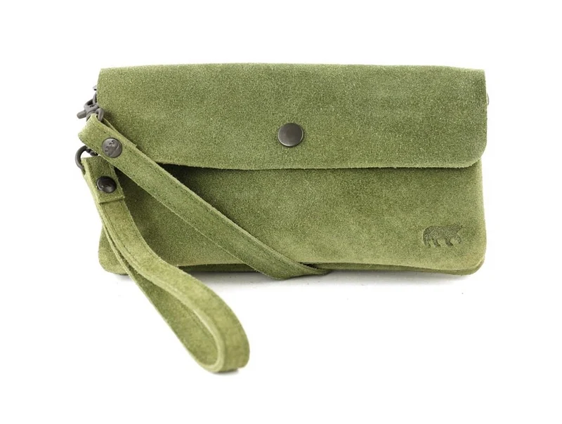 Bear Design Suede Leren Clutch/Mini Schoudertasje/ Brillen-etui Lydia