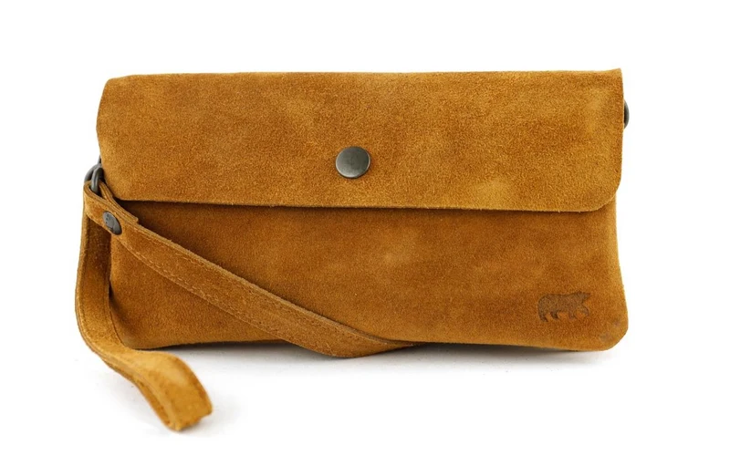 Bear Design Suede Leren Clutch/Mini Schoudertasje/ Brillen-etui Lydia