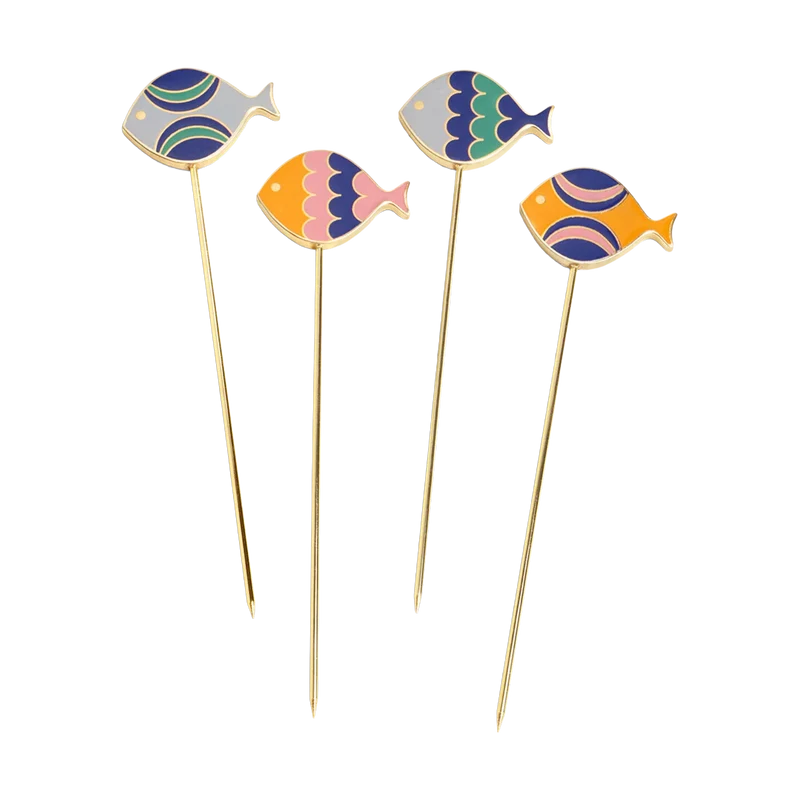 Juego De 4 Cocktail Sticks Fish Splash