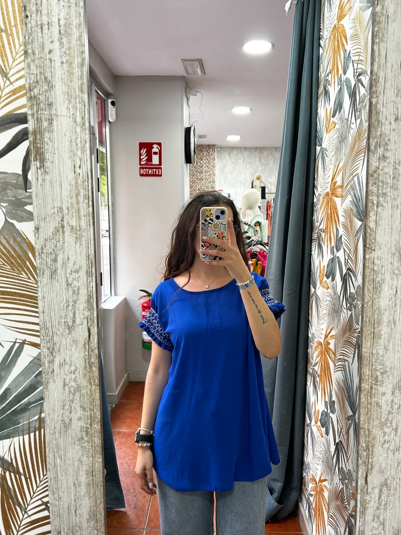Camiseta panel abeja manga azul