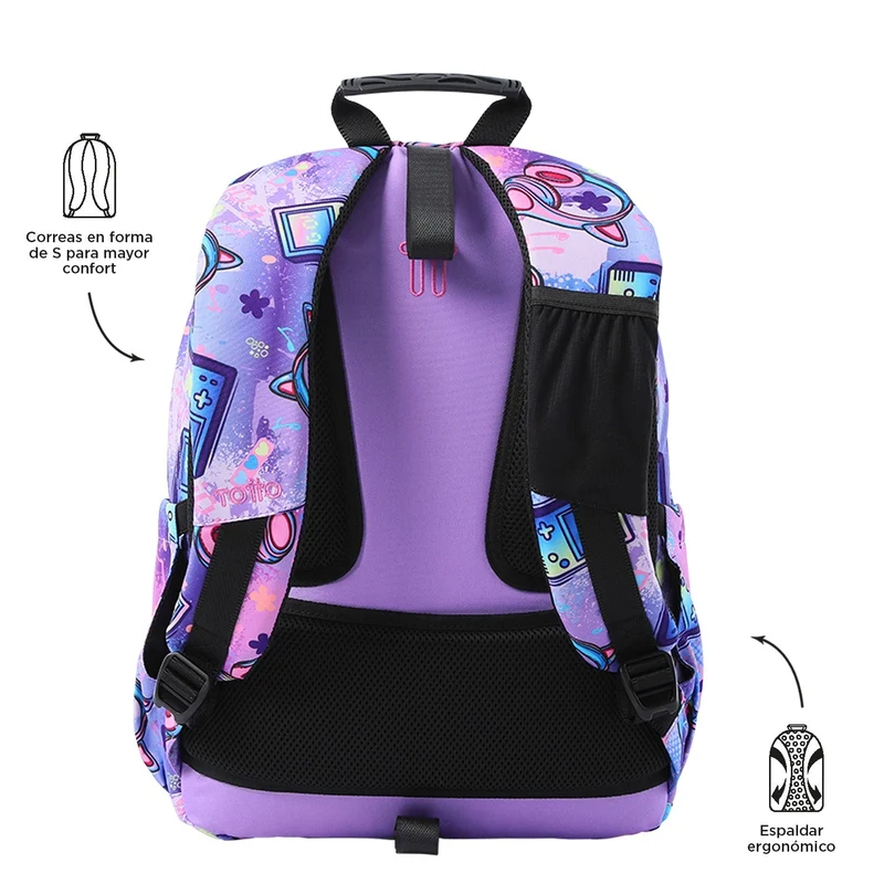 TOTTO Mochila escolar adaptable a carro Meowsica 4QH - Acuareles