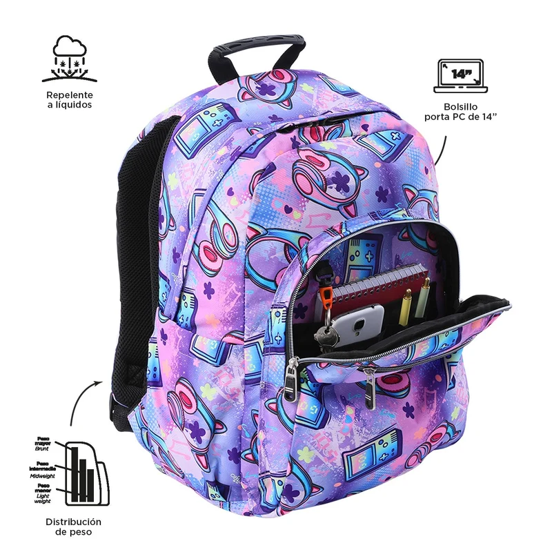 TOTTO Mochila escolar adaptable a carro Meowsica 4QH - Acuareles
