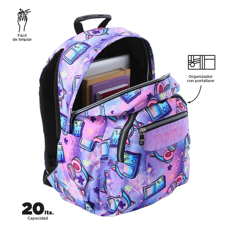 TOTTO Mochila escolar adaptable a carro Meowsica 4QH - Acuareles