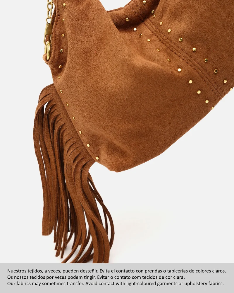Seysy bolso de fiesta mini efecto ante con flecos y detalles metálicos e bandolera extraíble