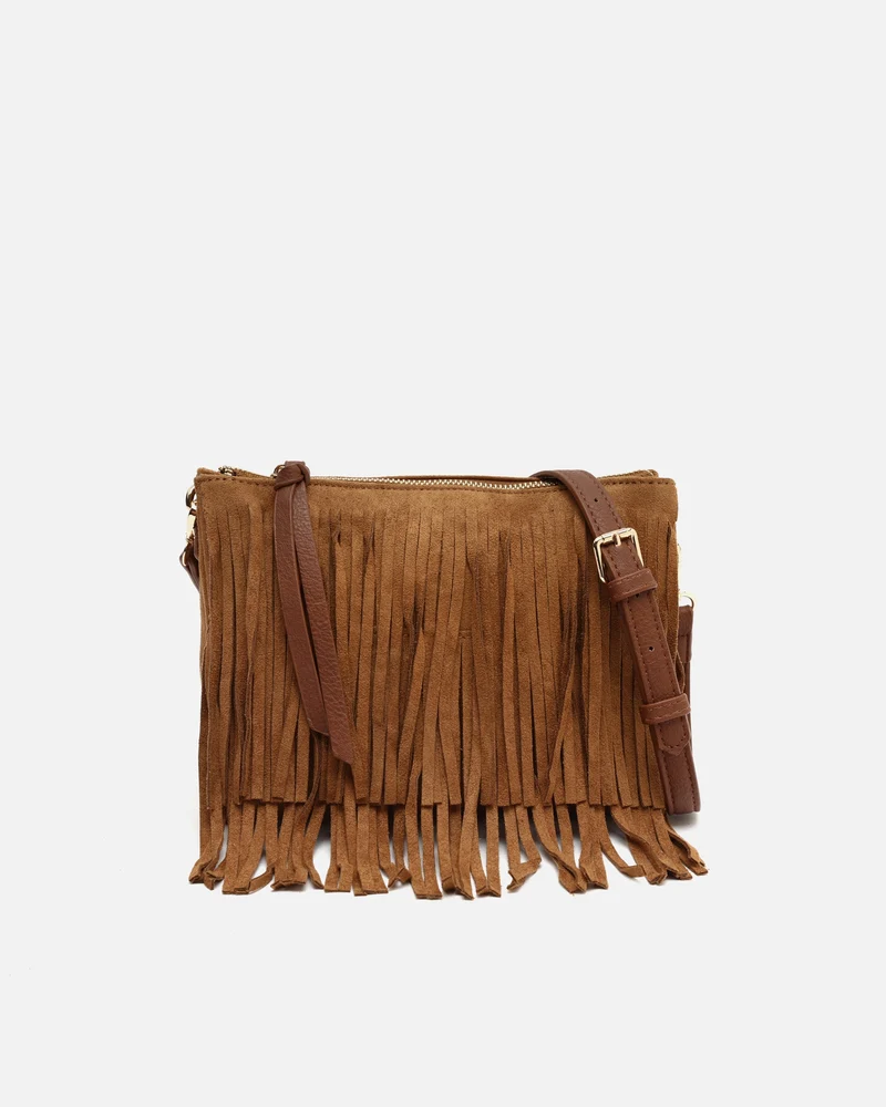 Visal bolso bandolera pequeño efecto ante con flecos