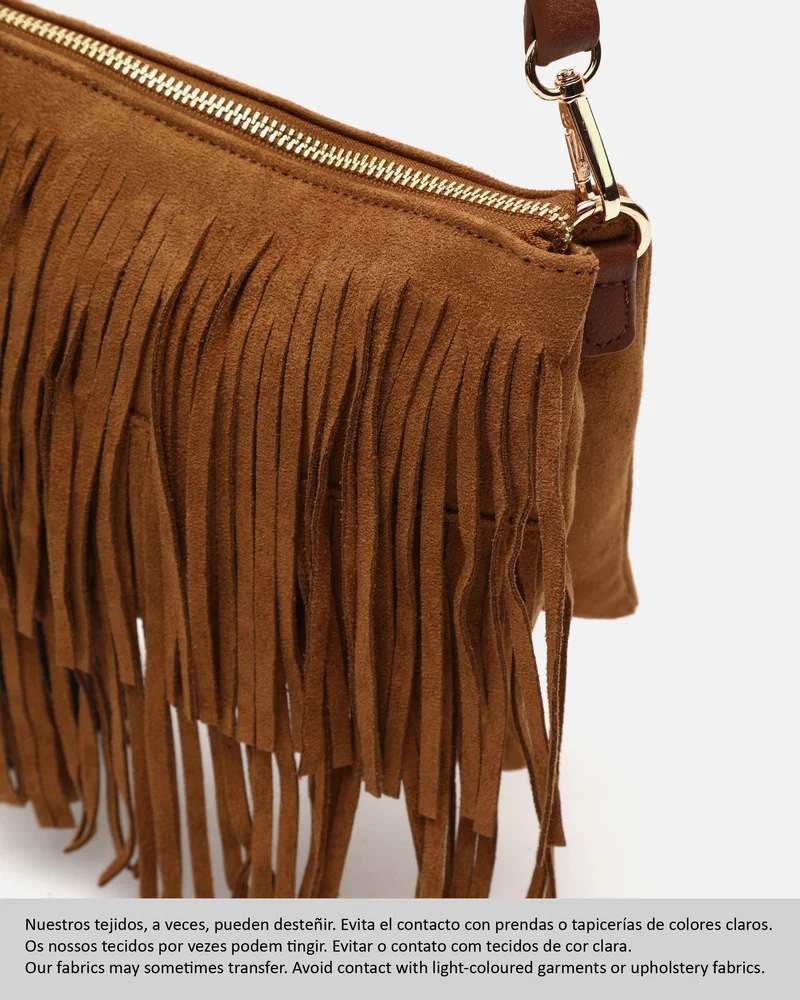 Visal bolso bandolera pequeño efecto ante con flecos