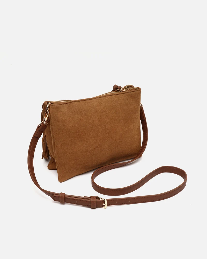 Visal bolso bandolera pequeño efecto ante con flecos