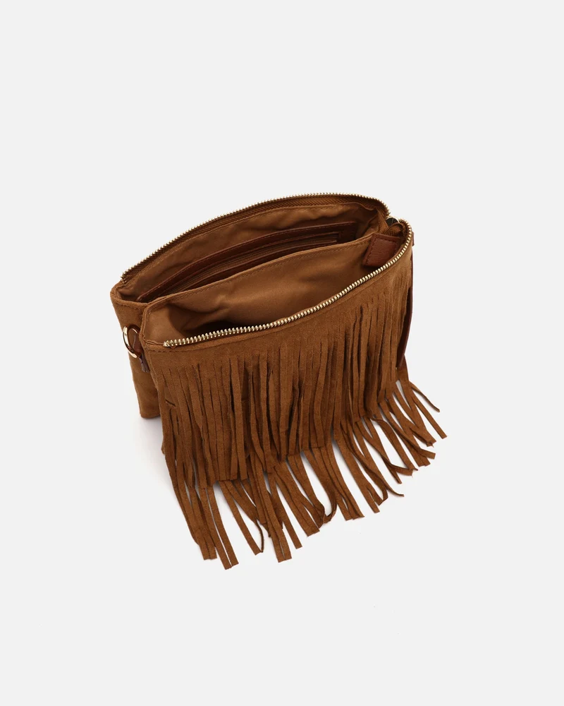 Visal bolso bandolera pequeño efecto ante con flecos