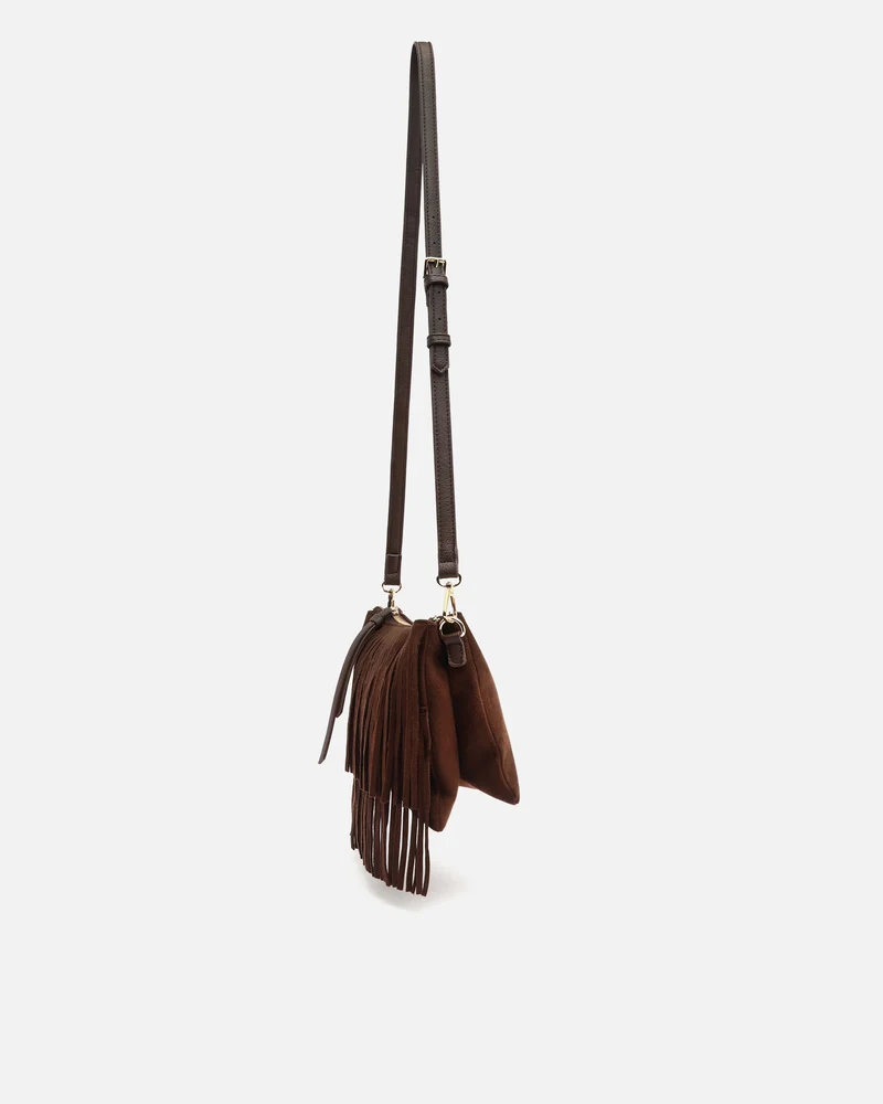 Visal bolso bandolera pequeño efecto ante con flecos